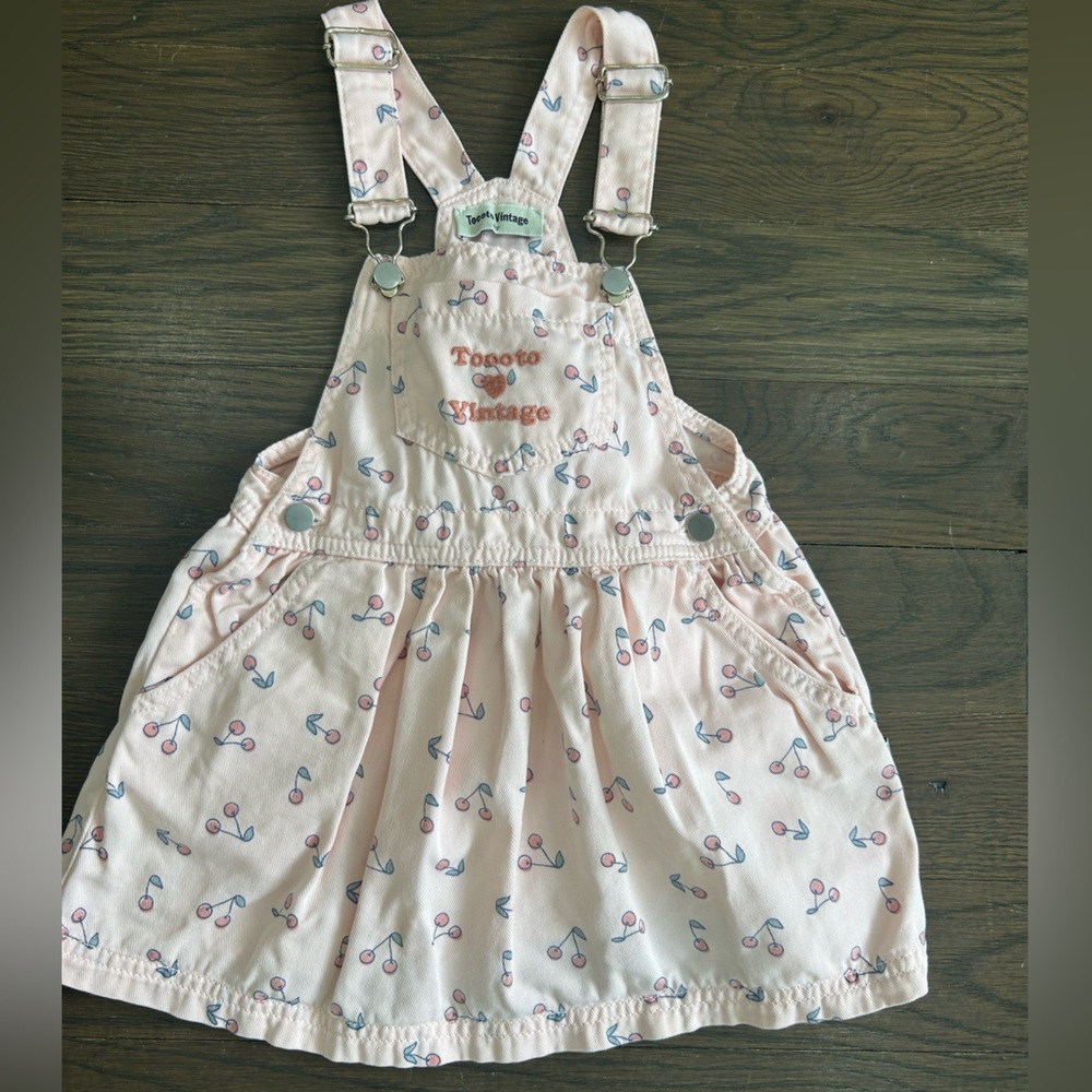 Tocoto Vintage Kids Pink Cherry Print Overalls